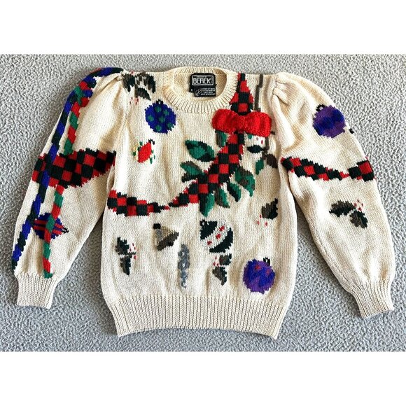 Berek Sweaters - Vintage BEREK Sweater Womens Hand Knit Wool Christmas Sweater Puff Sleeve